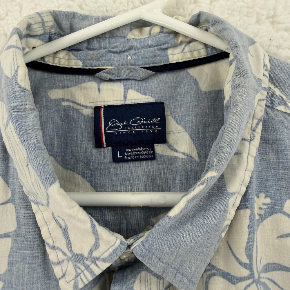 Jack O'Neill Shirt Mens Large Blue Hawaiian Aloha Floral Button Front Casual - Picture 3 of 6